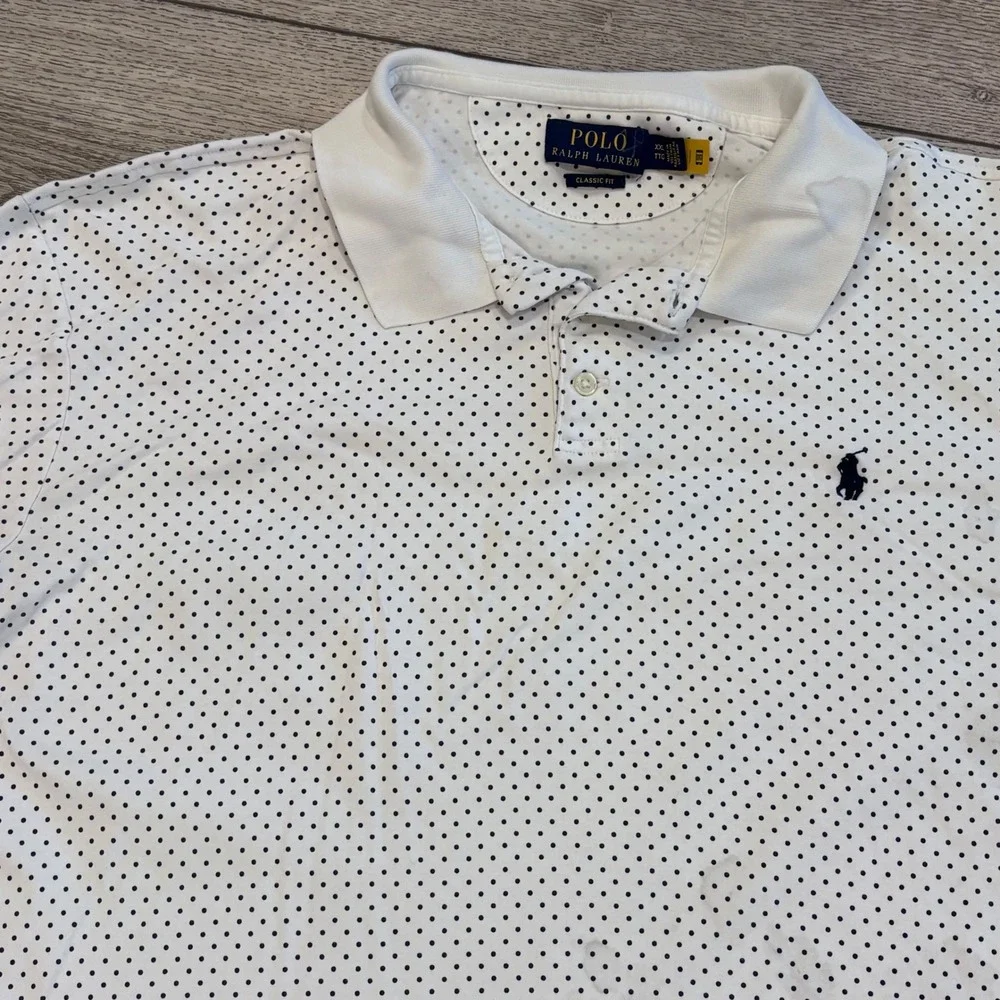 Polo Ralph Lauren Polo Shirt Mens XXL White Polka Dot Classic Fit Short Sleeve